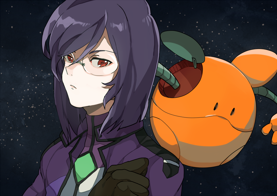 celestial_being, glasses, gloves, gundam, gundam_00, haro, kamitoenpitu, purple_hair
