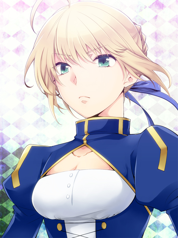 326, ahoge, blonde_hair, dress, fate/stay_night, fate_(series), green_eyes, hair_ribbon