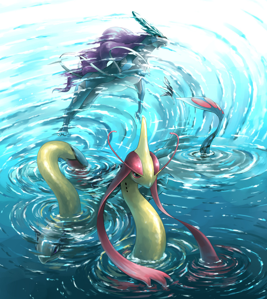 highres, lugia, milotic, no_humans, pokemon, pokemon_(creature), reflection, ripples