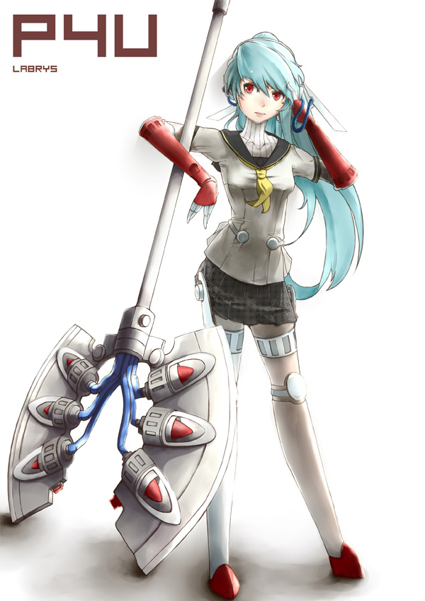 aqua_hair, battle_axe, blue_hair, elizax9x, headphones, huge_weapon, labrys, long_hair