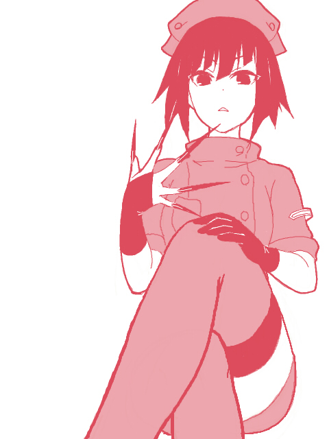 aka_aoki, crossed_legs, fingernails, long_fingernails, medaka_box, monochrome, nitika127, nurse