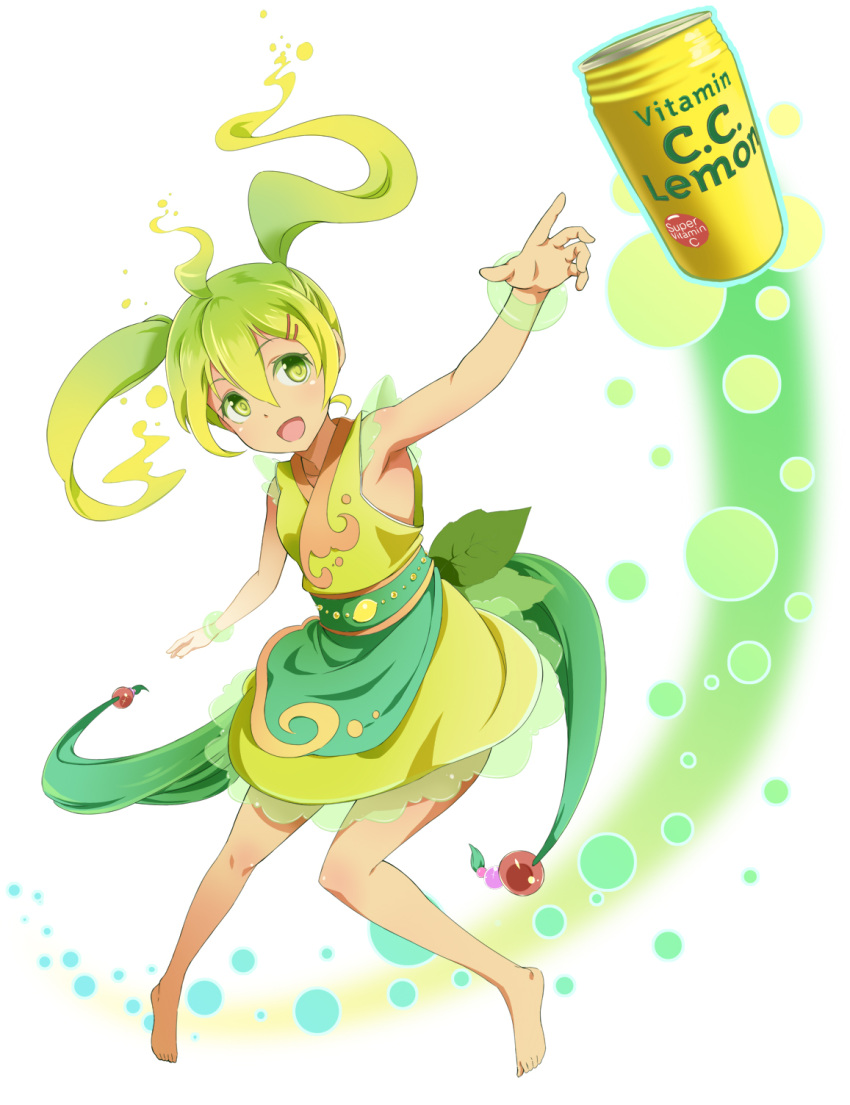 ahoge, barefoot, blonde_hair, bracelet, c.c._lemon, c.c._lemon_(character), dress, feet
