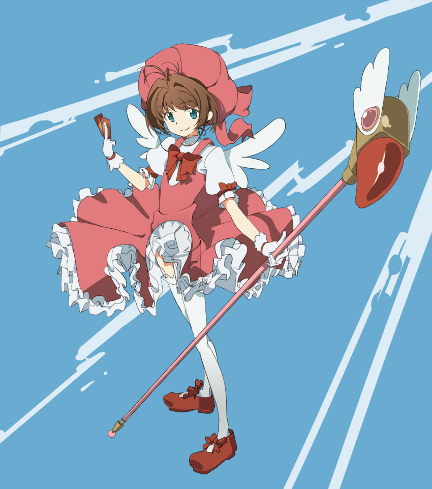 bow, brown_hair, card, card_captor_sakura, cardcaptor_sakura, child, clow_card, dress