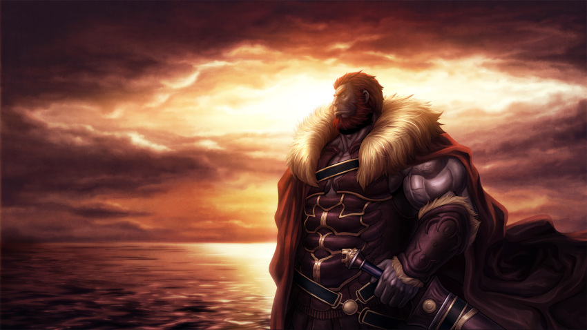 armor, beard, cape, facial_hair, fate/zero, fate_(series), highres, male