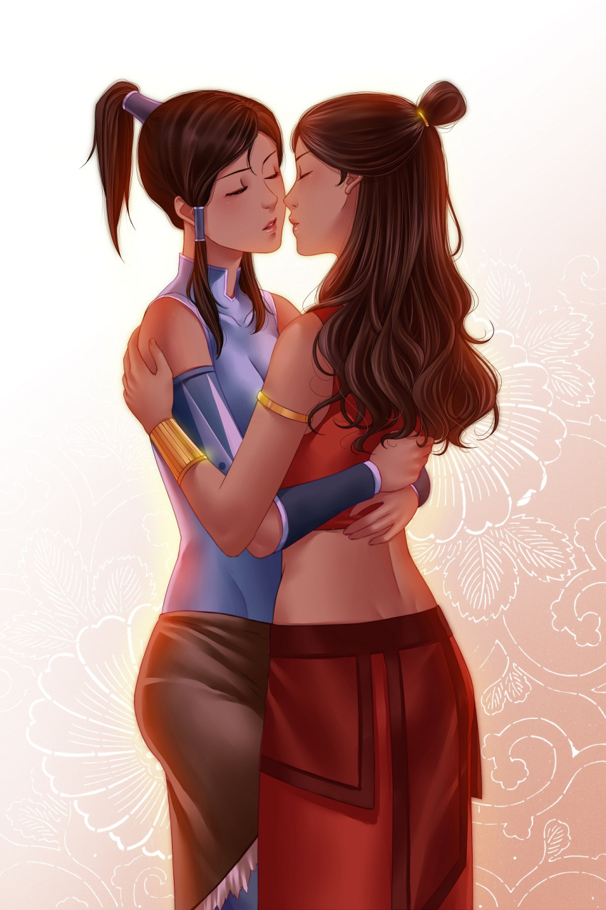 2girls, alexiela, armband, artist_request, avatar:_the_last_airbender, avatar_legends, blush, breasts