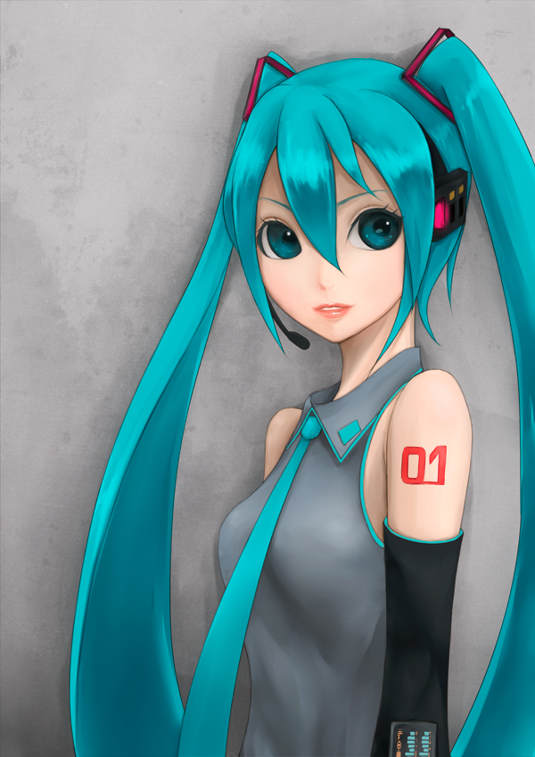 aqua_eyes, aqua_hair, bare_shoulders, detached_sleeves, hatsune_miku, headphones, headset, lips