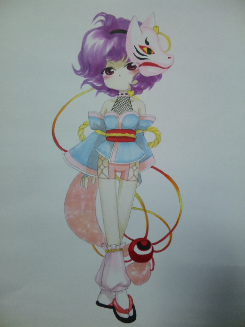 adapted_costume, bad_id, fox_mask, komeiji_satori, leg_warmers, mask, ninja, oota_jun'ya_(style), oota_jun'ya_(style), purple_hair, red_eyes, sandals, shu_(pixiv2361016), solo, tabi, third_eye, touhou