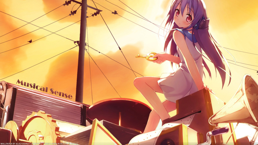 flower_(kowarekake), headphones, kantoku, kontaku, kowarekake_no_orgel, photoshop, sky, summer_dress