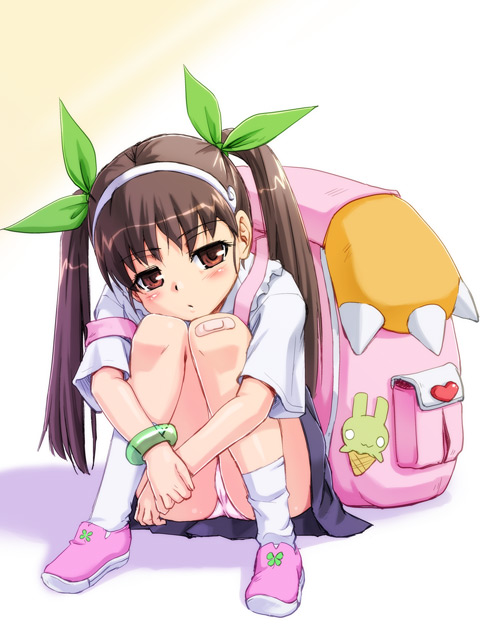 hachikuji_mayoi, monogatari_(series), panties, pantyshot, pantyshot_sitting, sitting, twintails, underwear, urase_shioji