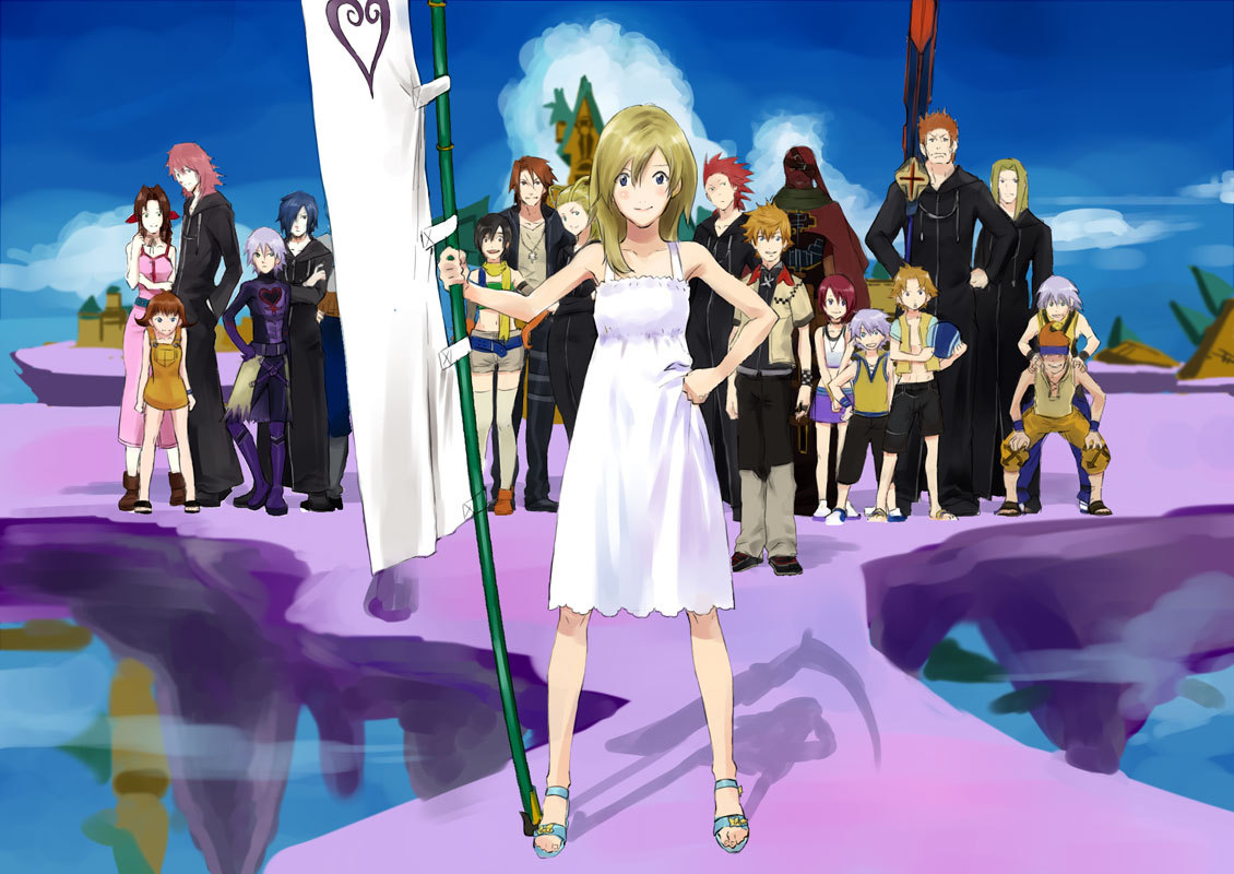 aerith, axel, castle_oblivion, diz, jpeg_artifacts, kairi, kingdom_hearts, kingdom_hearts_chain_of_memories