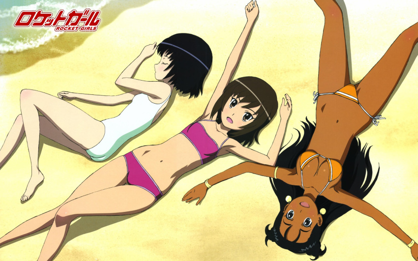 beach, bikini, flat_chest, miura_akane, morita_matsuri, morita_yukari, ooshita_kyuuma, rocket_girls, swimsuit
