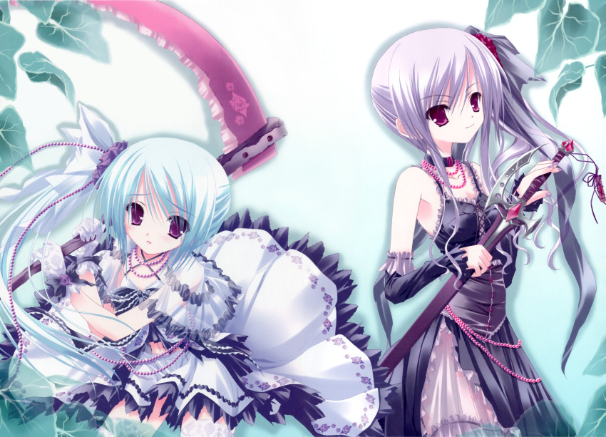 2girls, blue, blue_hair, dress, duel_dolls, erika_el_dapkunaite, kakuska_el_dapkunaite, pink_eyes