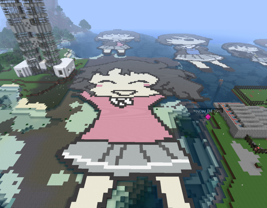 amagami, from_above, minecraft, moire, mosaic_art, pixel_art, screencap, tanamachi_kaoru