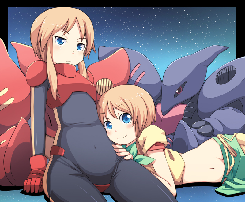 bodysuit, brown_hair, clone, elpeo_puru, gloves, gundam, gundam_zz, masuneko