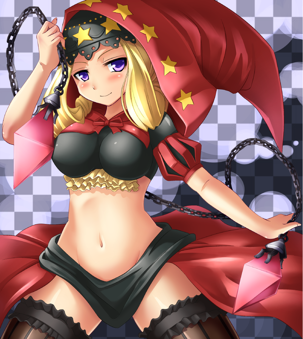 blonde_hair, midriff, navel, odin_sphere, purple_eyes, shin'en_(gyokuro_company), shin'en_(gyokuro_company), solo