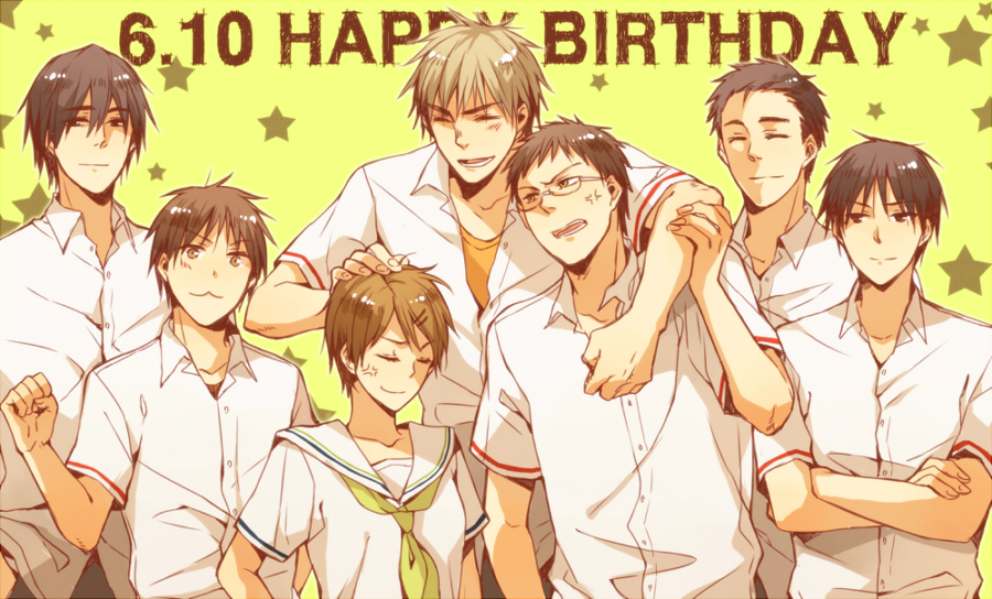 6+boys, aida_riko, angry, black_hair, brown_eyes, brown_hair, closed_eyes, eyes_closed