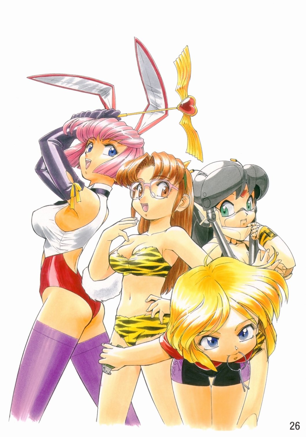 80s, 90s, animal_ears, arms_up, ass, bike_shorts, bikini, blonde_hair