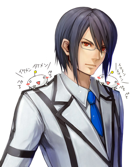 blue_hair, glasses, inukichi, kagami_makoto_(sacred_seven), male, necktie, red_eyes, sacred_seven