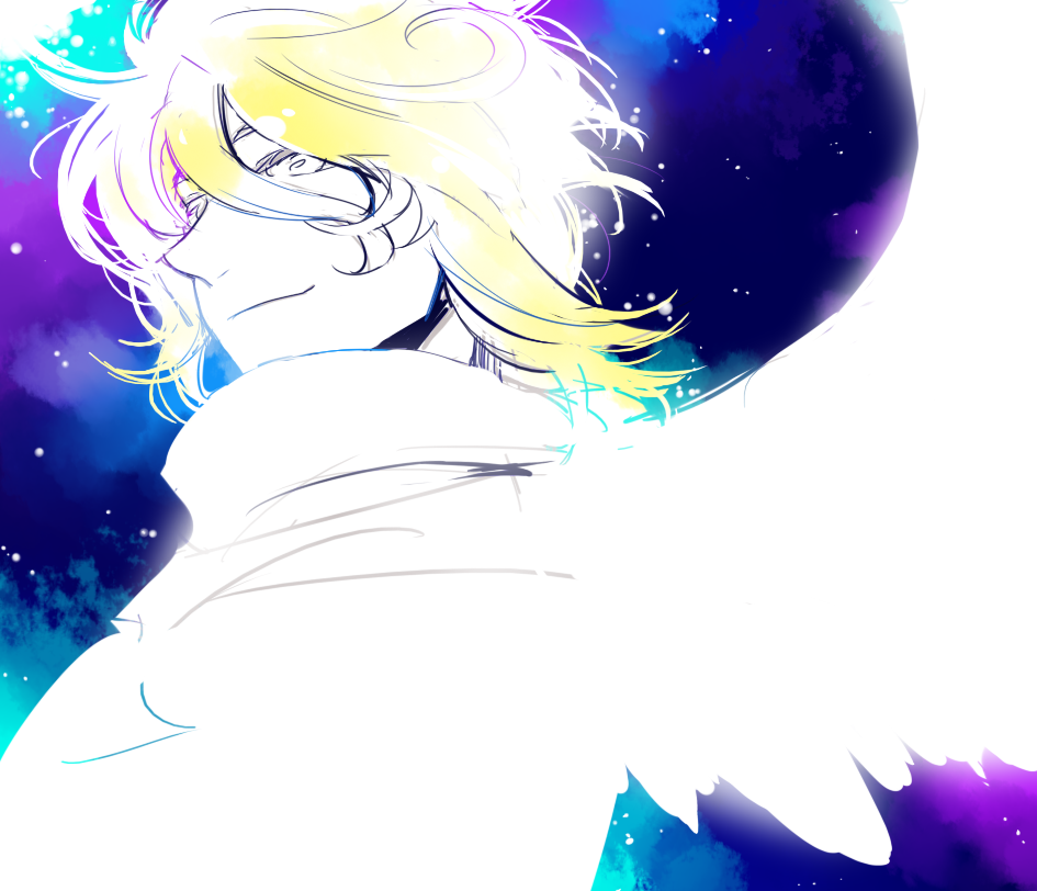 blonde_hair, hatoful_kareshi, male, silverpop_night, smile, solo, wings