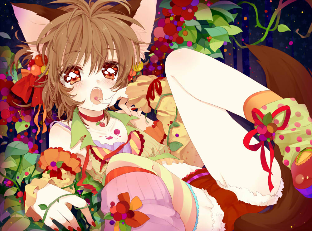 animal_ears, brown_hair, bulge, cat_ears, fangs, hyerry, nail_polish, open_mouth, original, red_eyes, red_nails, short_hair, touyama_soboro, trap