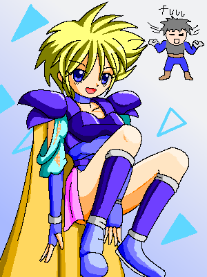 armor, benjamin_(ffmq), blonde_hair, blue_eyes, boots, cape, choker, elbow_gloves
