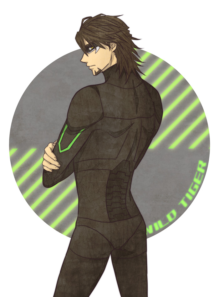 brown_hair, citron9414, crossed_arms, facial_hair, kaburagi_t_kotetsu, male, mask, power_suit