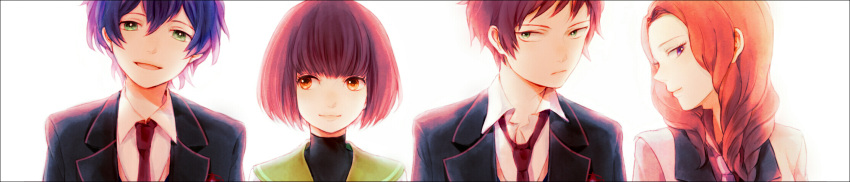 2girls, blazer, blue_hair, brown_eyes, brown_hair, green_eyes, highres, long_hair