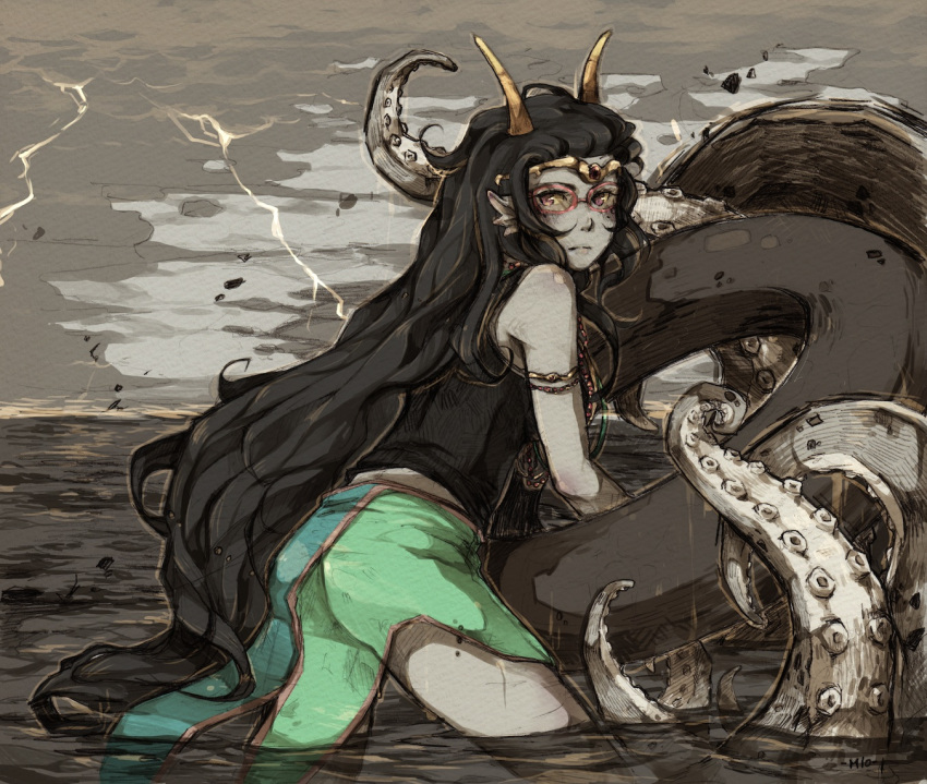 circlet, feferi_peixes, frown, goggles, grey_skin, homestuck, horns, jewelry