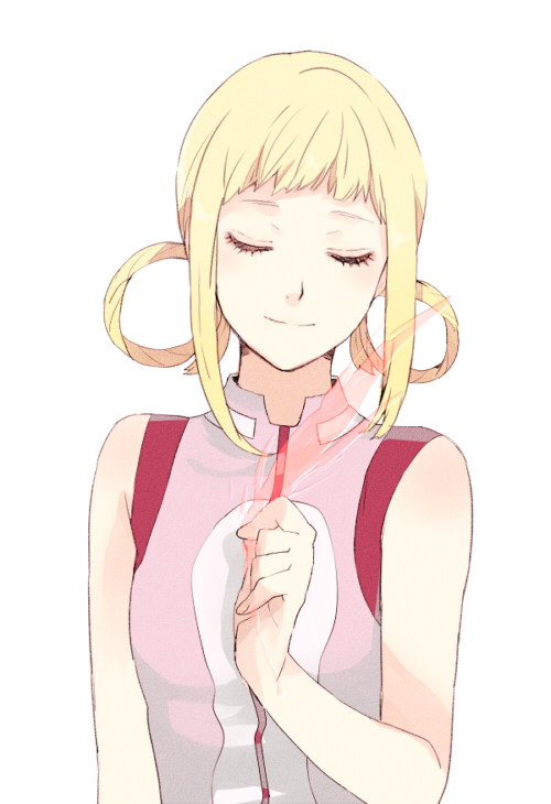 amy26, aquarion_(series), blonde_hair, closed_eyes, eyes_closed, feathers, hair_rings, long_hair