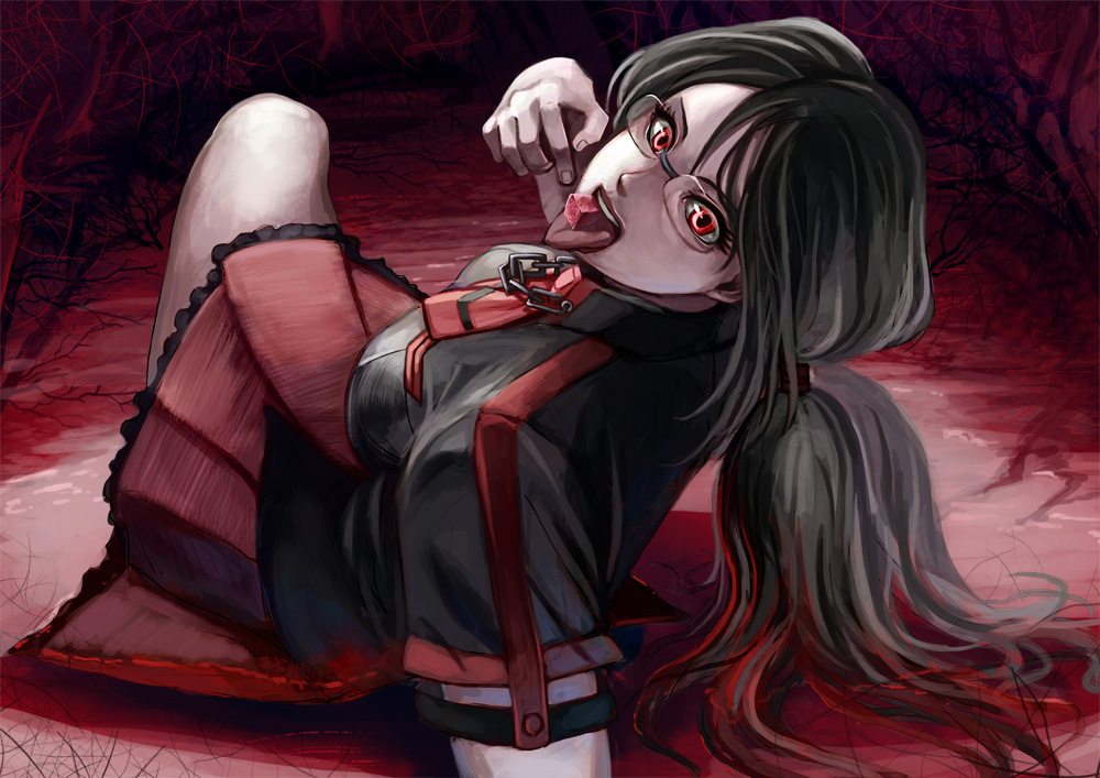 blood-c, chain, chains, eating, glasses, kisaragi_saya, kurobis, lying