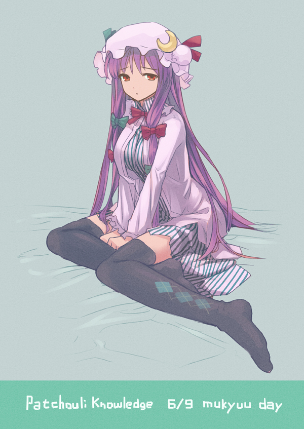:o, argyle, argyle_legwear, bad_id, bow, breasts, character_name, crescent