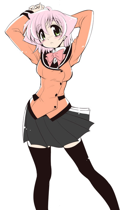 eru-eru_sister, eyebrows, konakai_futaba, official_art, pink_hair, school_uniform, short_hair, thick_eyebrows