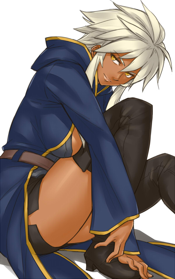 boots, dark_skin, gus_(clarkii), light_smile, original, robe, simple_background, sitting