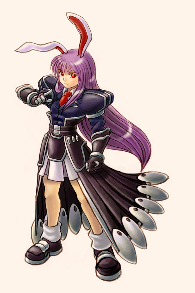 animal_ears, armor, bunny_ears, bunnygirl, game, gloves, long_hair, necktie, purple_hair, red_eyes, reisen, reisen_udongein_inaba, skirt, solo, touhou, usagimimi, white_shirt, wolfhyde