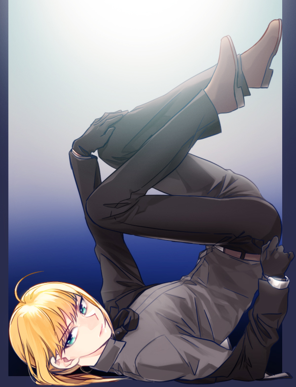 androgynous, blonde_hair, blue_eyes, danbi2021, fate/zero, fate_(series), female, formal