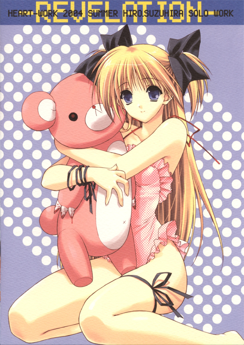 apron, bear, blonde_hair, blood, blue_eyes, gloomy_bear, hair_ribbon, highres