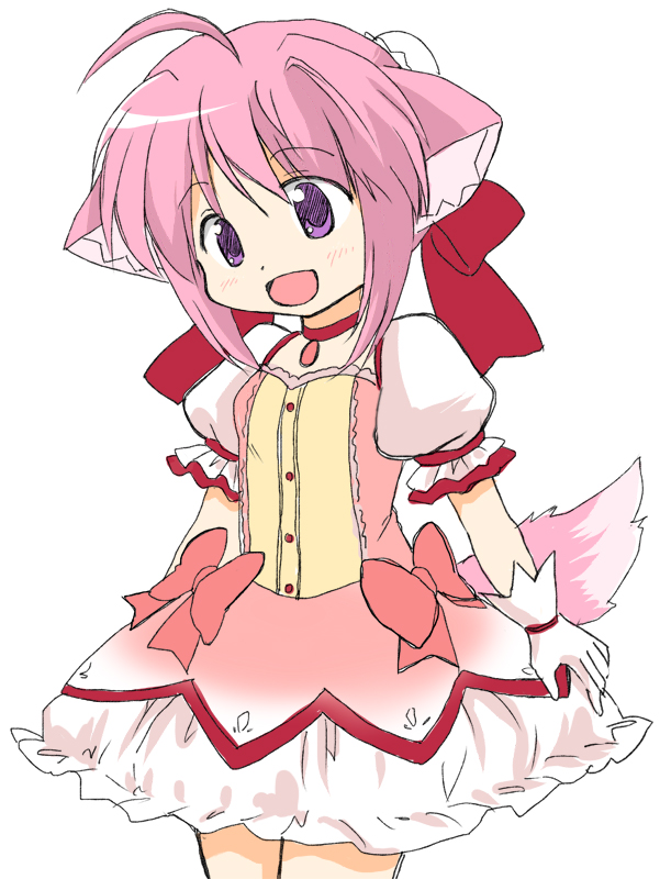 ahoge, animal_ears, cosplay, dog_days, dog_ears, flat_chest, gloves, kaname_madoka