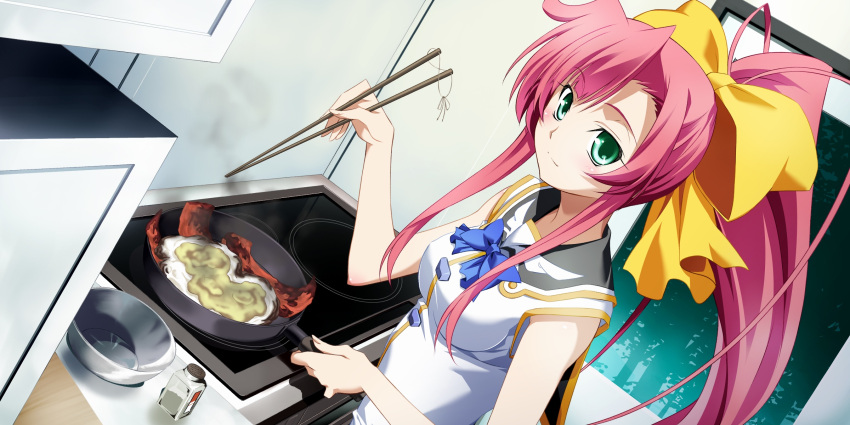 food, game_cg, green_eyes, hayasaka_naki, izumi_mahiru, pink_hair, seifuku, soranica_ele