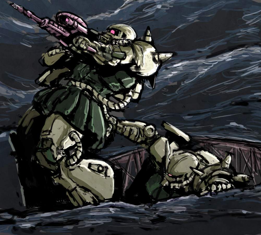 gun, gundam, machine_gun, mecha, mobile_suit_gundam, moto_murabito, pushing, spikes