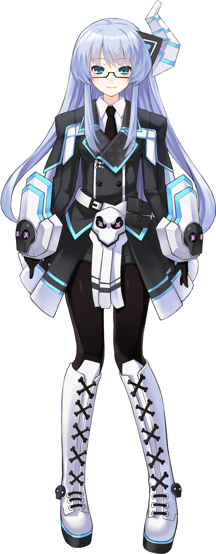 aqua_eyes, black_legwear, blue_eyes, blue_hair, boots, choujigen_game_neptune, cross-laced_footwear, gauntlets