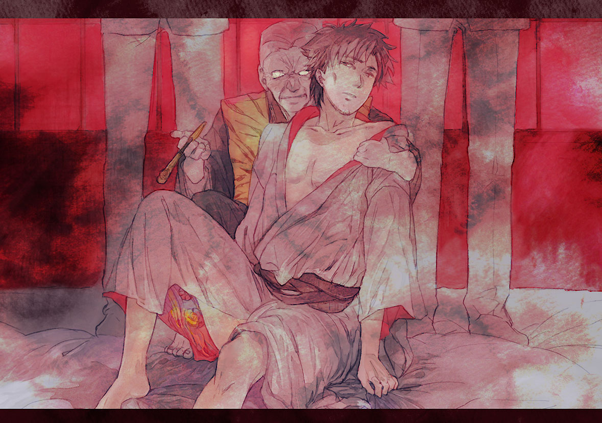 barefoot, black_hair, emiya_kiritsugu, fate/zero, fate_(series), fujimura_raiga, japanese_clothes, kimono