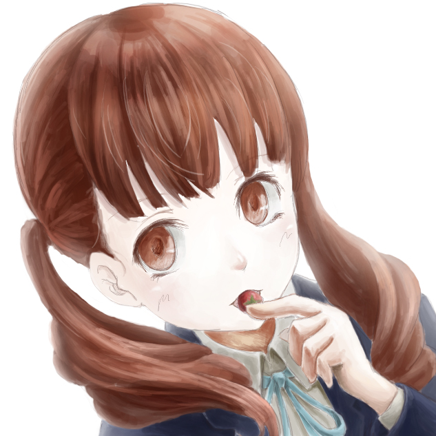 bad_id, brown_eyes, brown_hair, extra, food, fruit, k-on!, long_hair