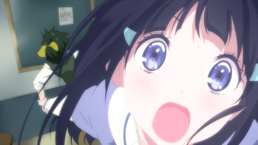 aoki_reika, blue_eyes, blue_hair, green_hair, hyouka, long_hair, look-alike, midorikawa_nao