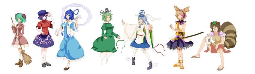 absurdres, animal_ears, ankle_cuffs, blonde_hair, blue_eyes, blue_hair, bracelet, breasts