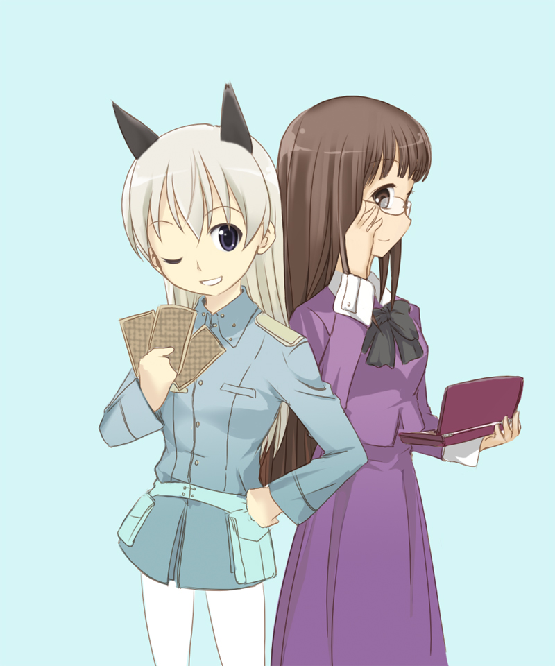 animal_ears, blue_eyes, brown_eyes, brown_hair, card, cards, computer, dog_ears