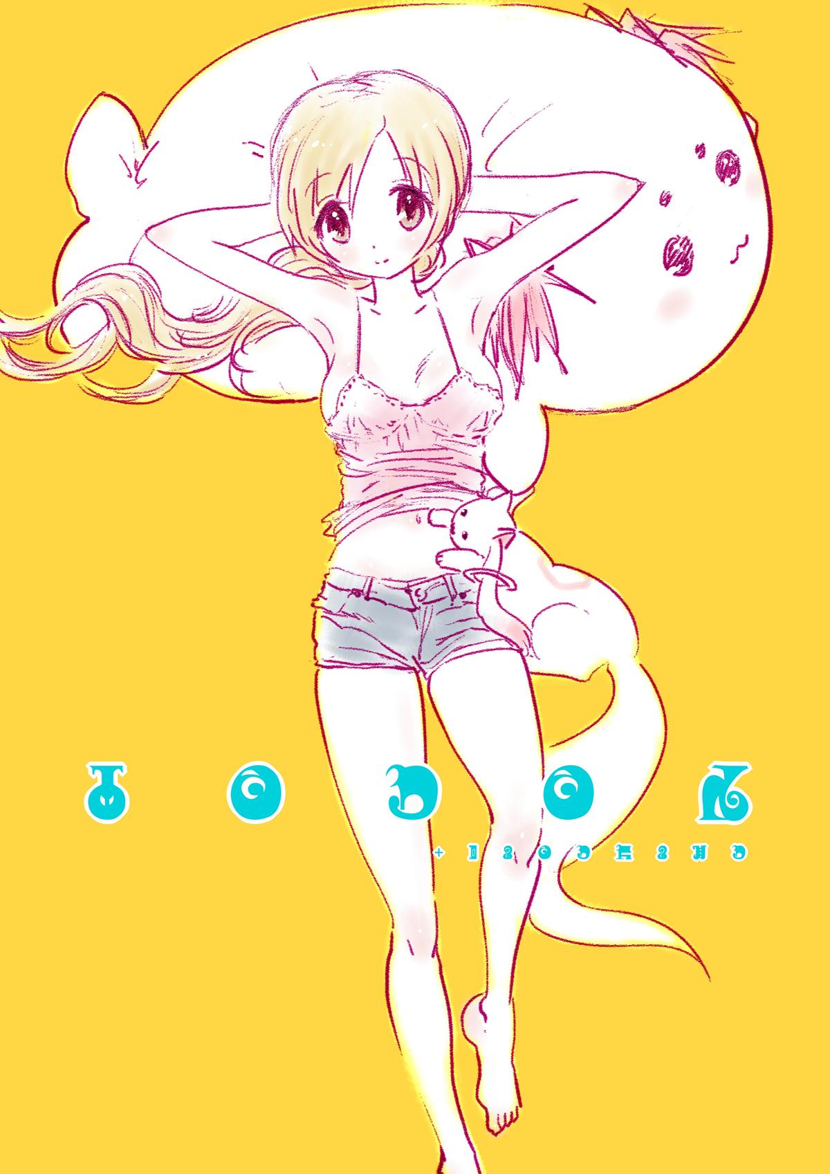:3, alternate_hairstyle, armpits, arms_behind_head, barefoot, blonde_hair, breasts, camisole