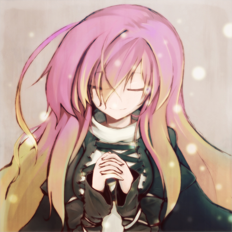 closed_eyes, gradient_hair, hands_clasped, hijiri_byakuren, long_hair, multicolored_hair, smile, solo