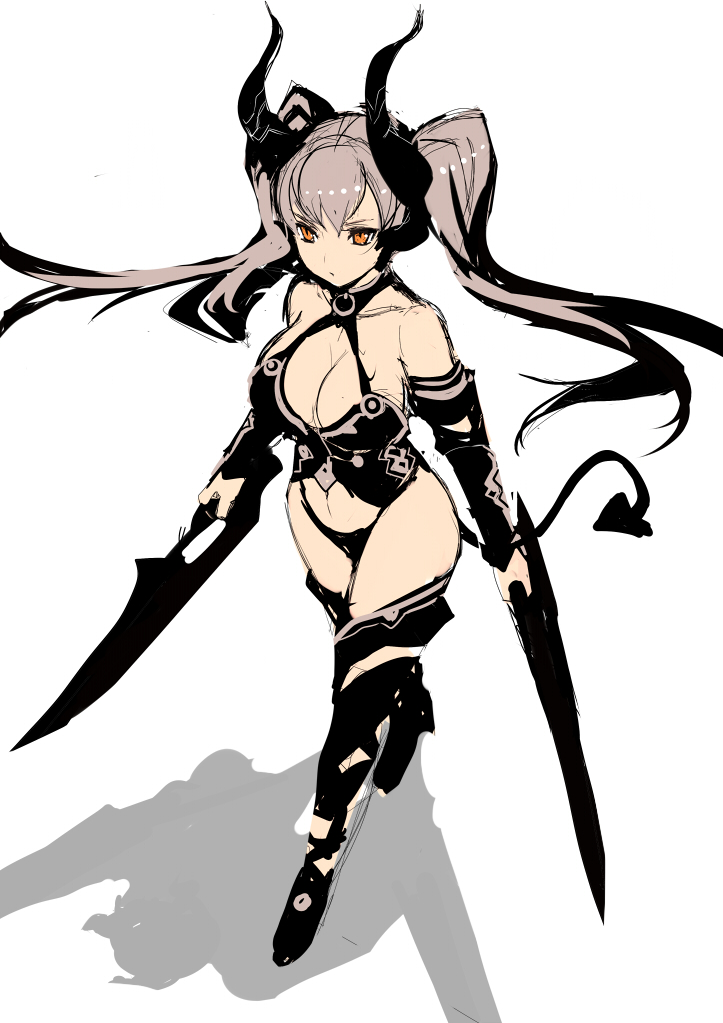 bikini, black_hair, breasts, brown_hair, character_request, copyright_request, demon_girl, dress