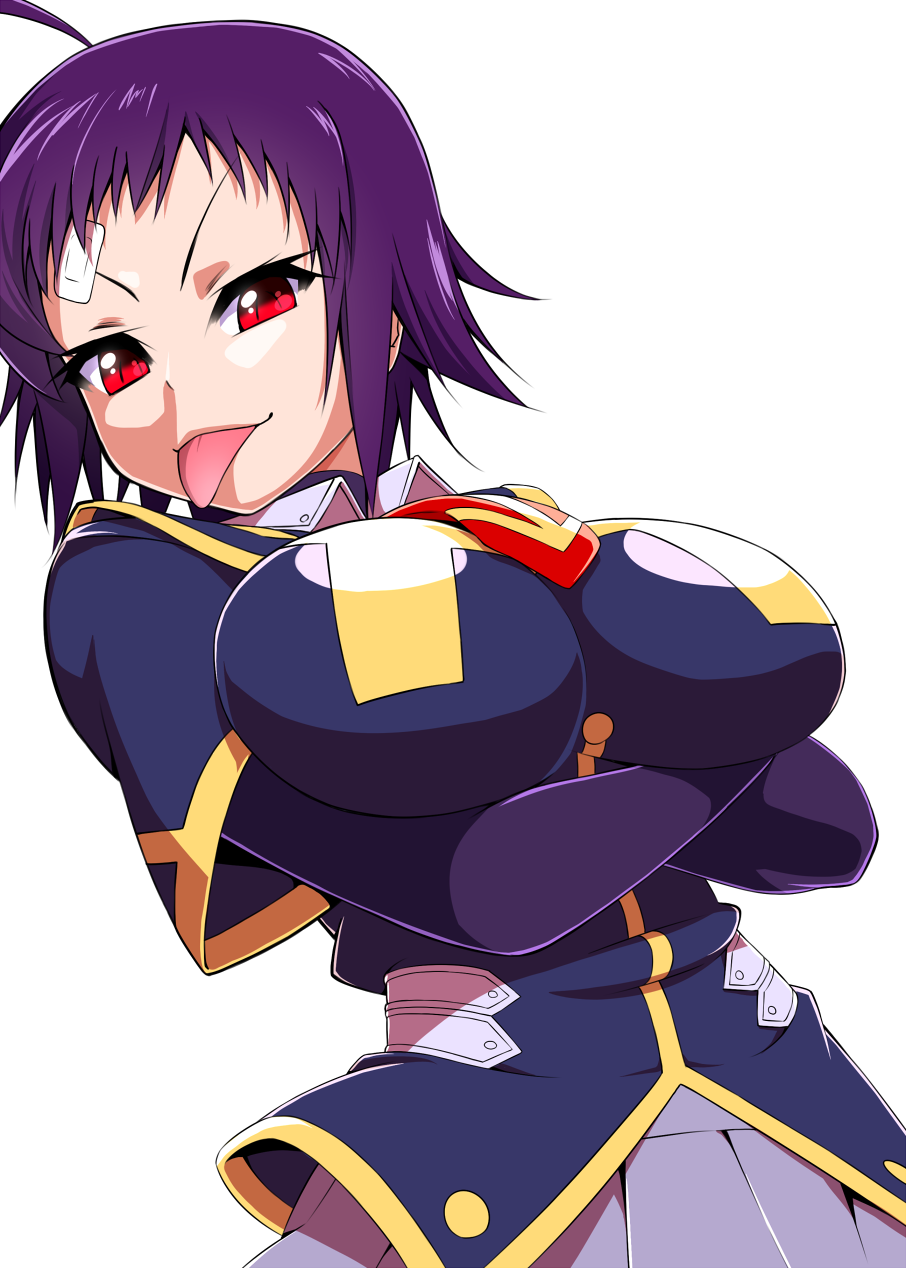 bandaid, breasts, crossed_arms, highres, impossible_clothes, impossible_shirt, large_breasts, mattari_yufi