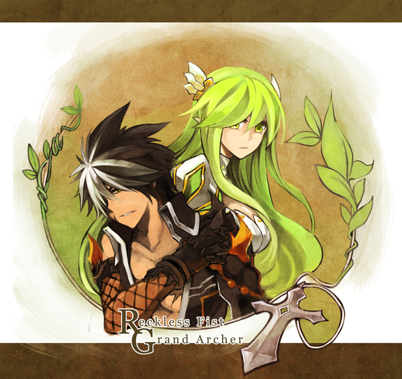 1girl, black_hair, character_name, coat, elsword, expressionless, gloves, green_eyes